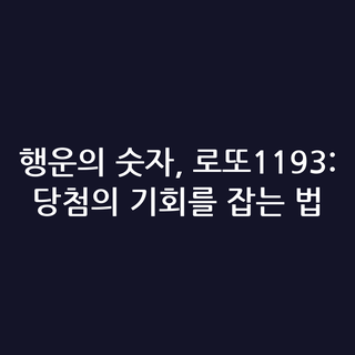 행운의 숫자, 로또1193: 당첨의 기회를 잡는 법