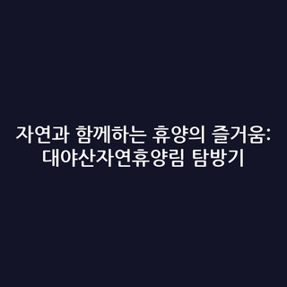 자연과 함께하는 휴양의 즐거움: 대야산자연휴양림 탐방기